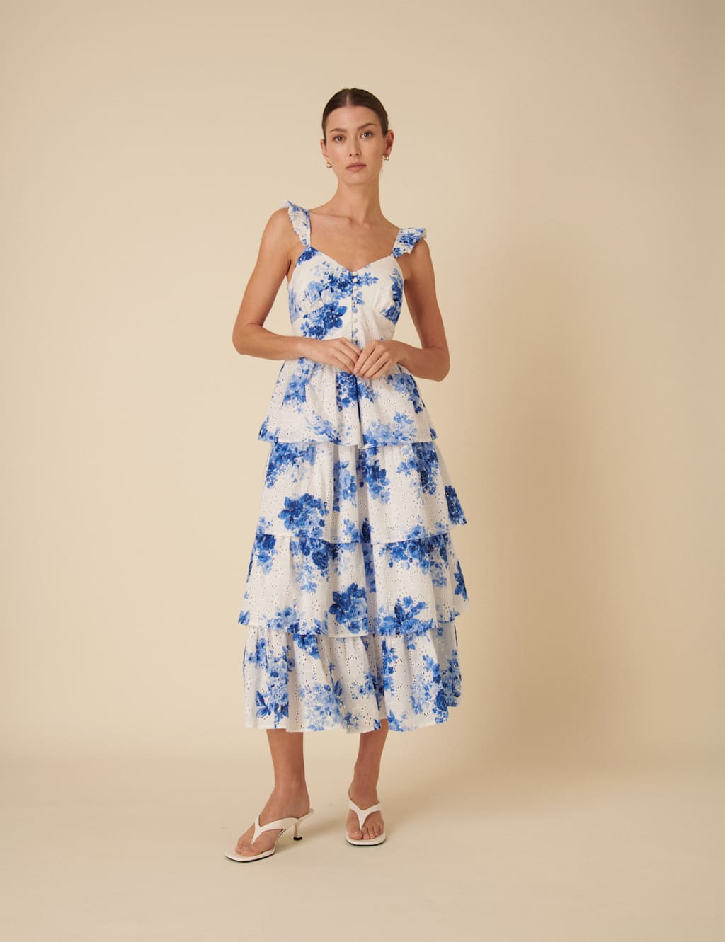Pure Cotton Floral Midi Tiered Dress 2 of 5