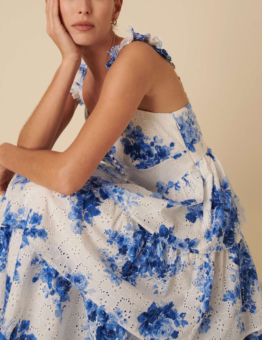Pure Cotton Floral Midi Tiered Dress 4 of 5