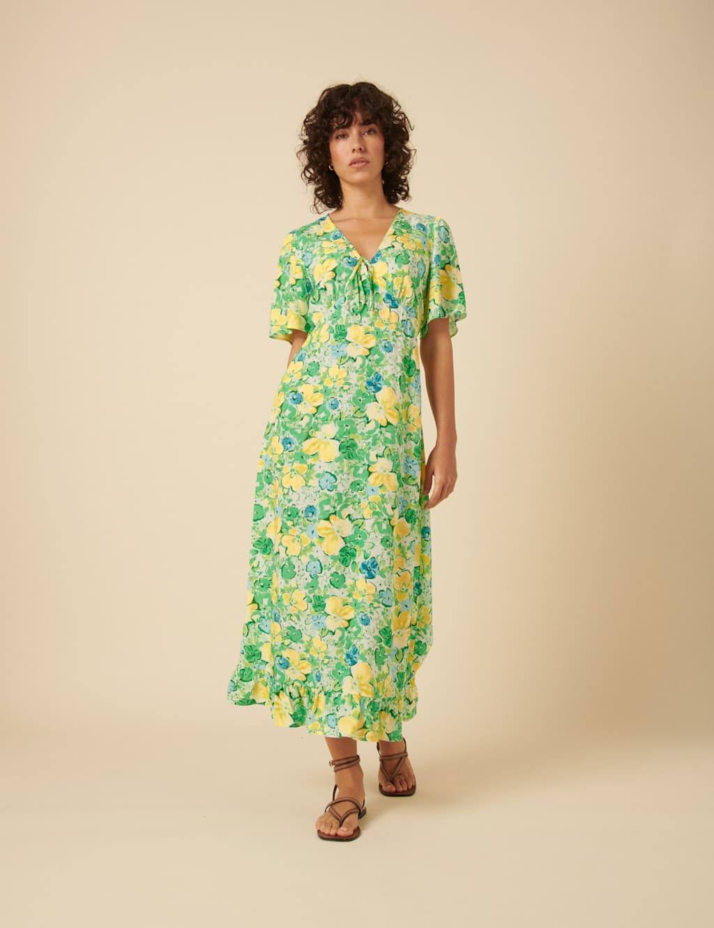 Floral Tie Neck Midaxi Tea Dress 2 of 5