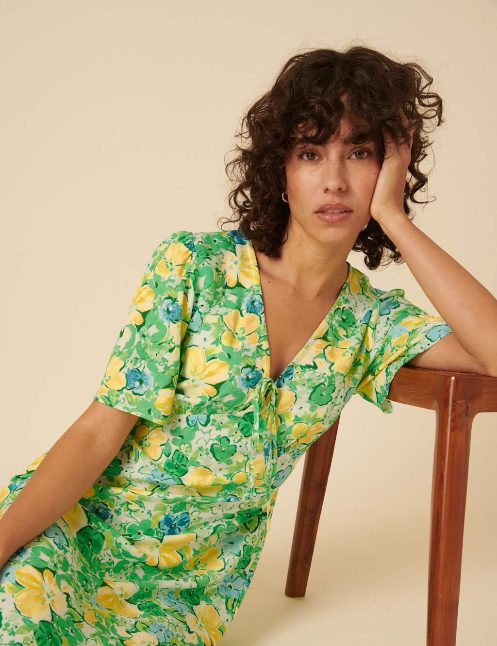 Floral Tie Neck Midaxi Tea Dress 4 of 5