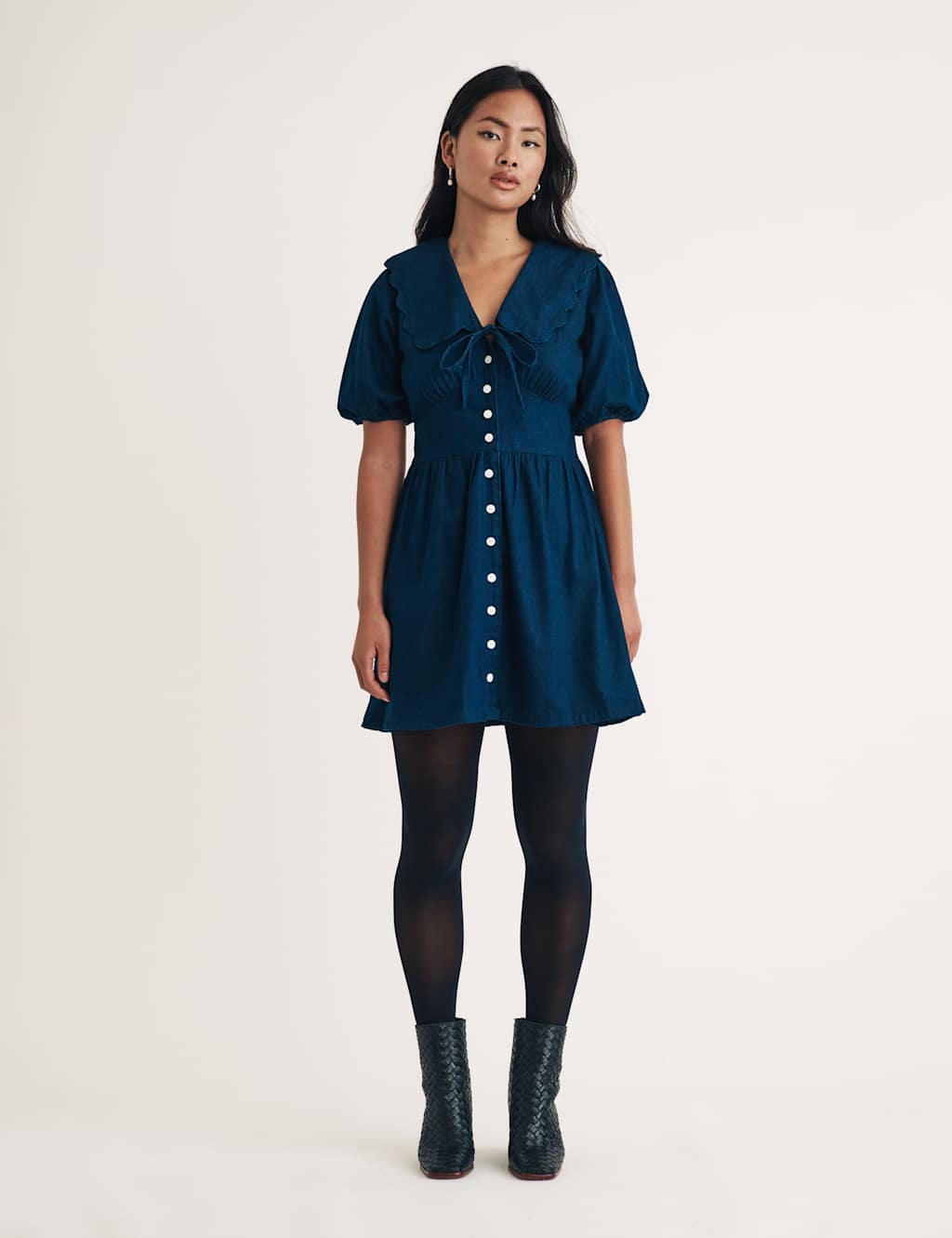 Denim Peter Pan Collar Mini Dress 2 of 4