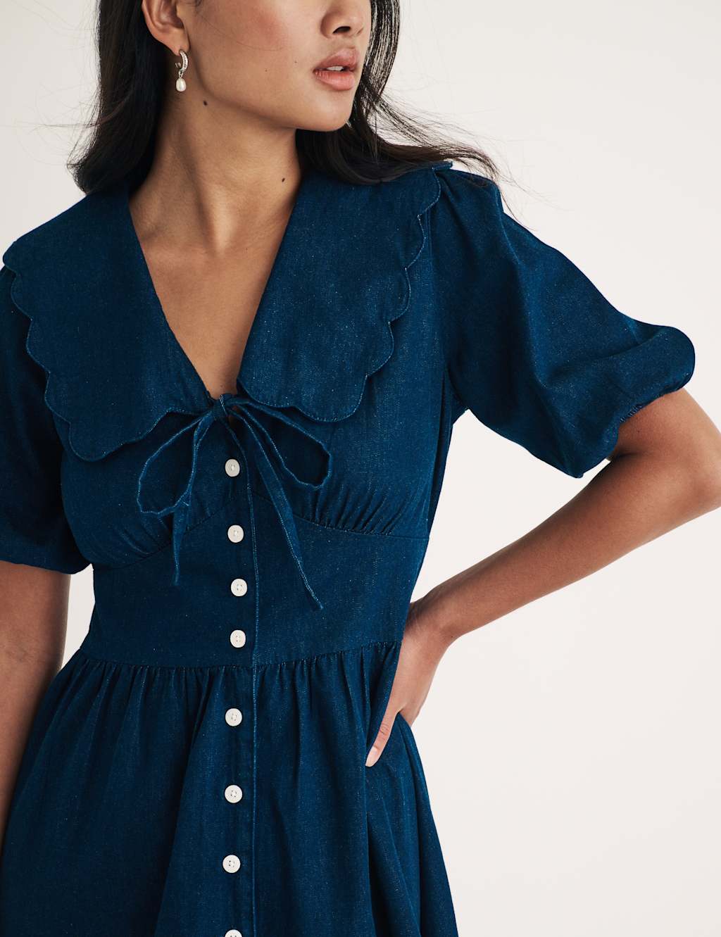 Denim Peter Pan Collar Mini Dress 4 of 4