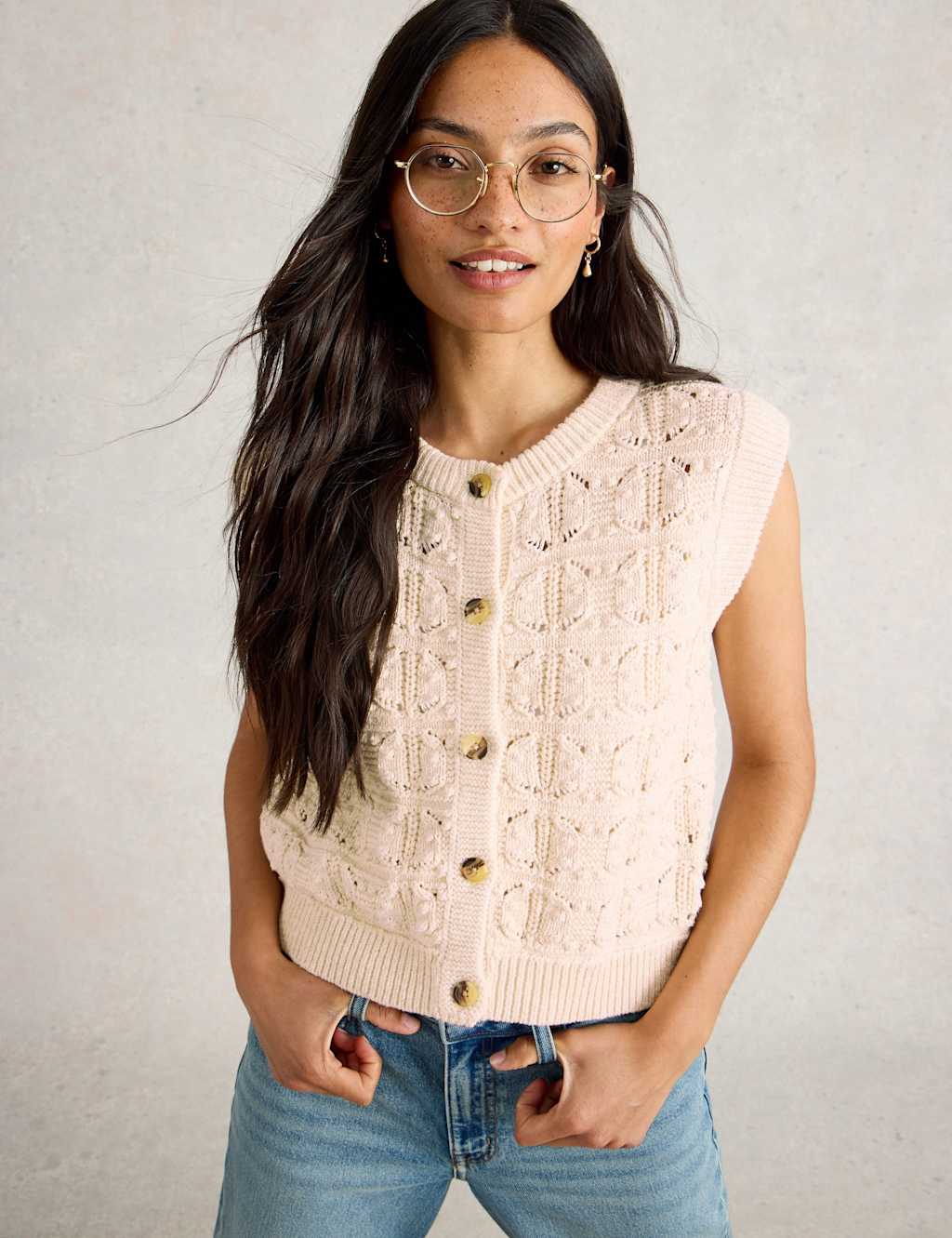 Pure Cotton Openstitch Button Through Tank Top 1 of 6