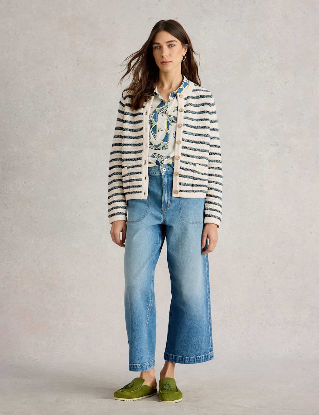 Pure Cotton Striped Crew Neck Cardigan 3 of 6