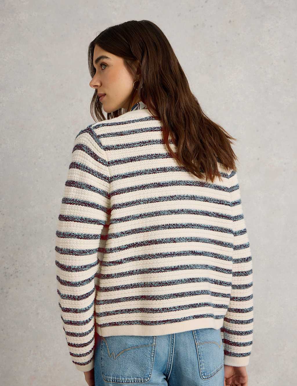 Pure Cotton Striped Crew Neck Cardigan 4 of 6