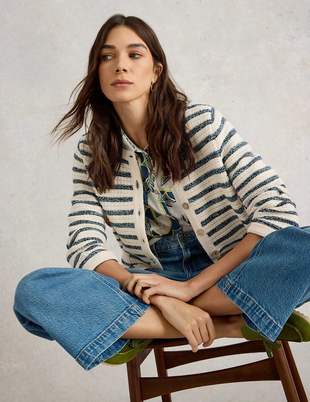 Pure Cotton Striped Crew Neck Cardigan 5 of 6