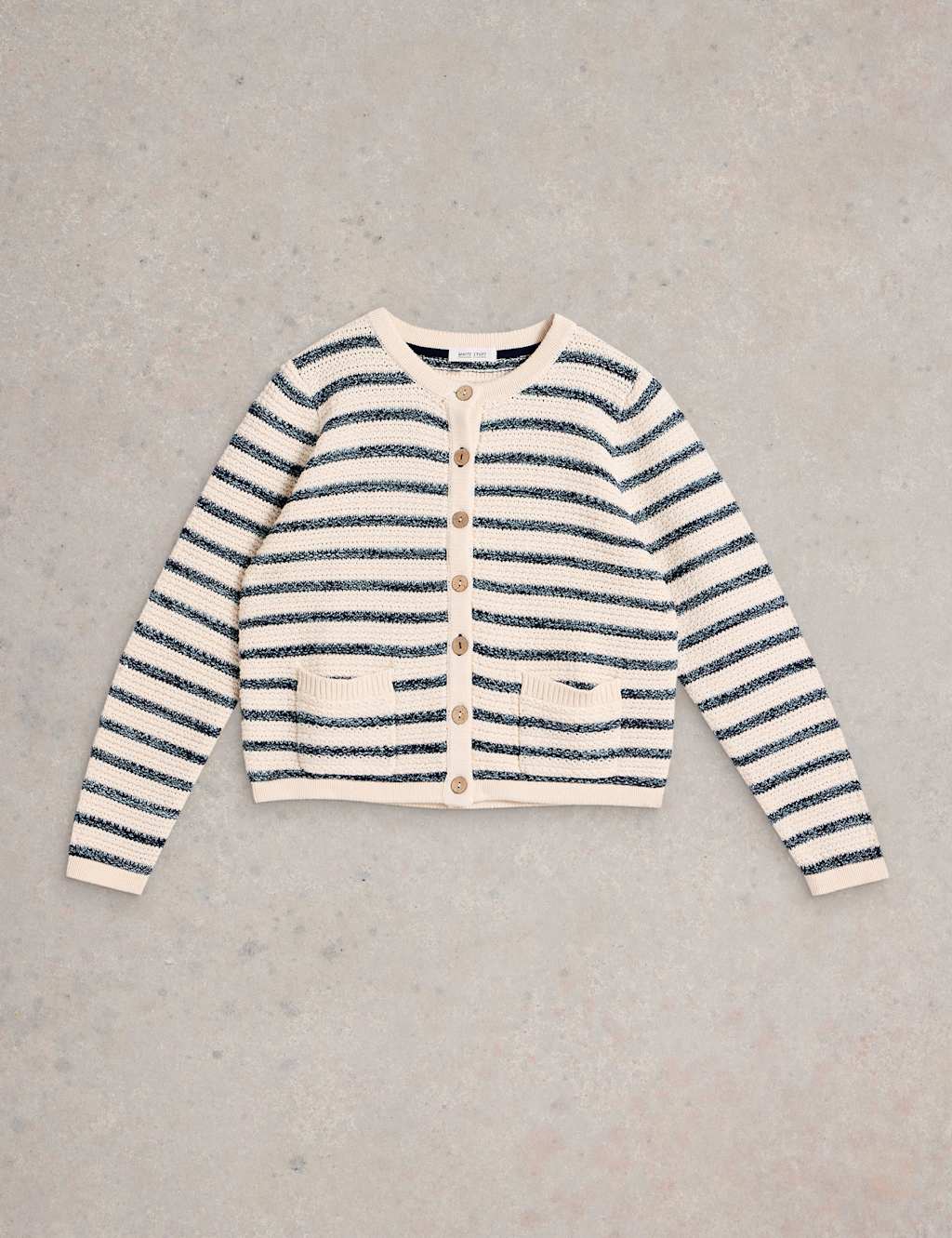 Pure Cotton Striped Crew Neck Cardigan 2 of 6