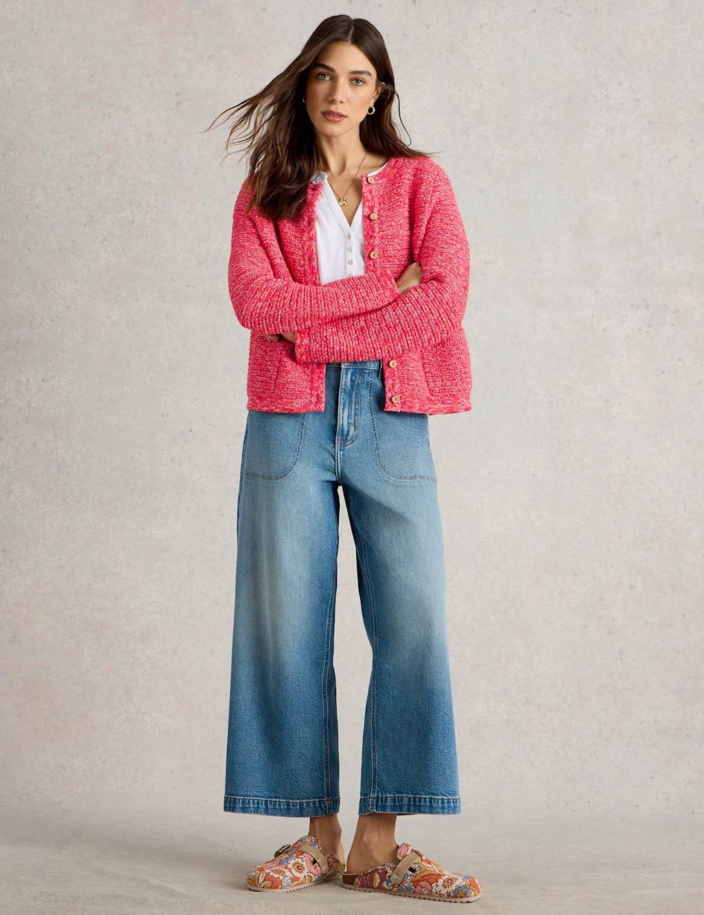 Pure Cotton Textured Crew Neck Cardigan 2 of 4