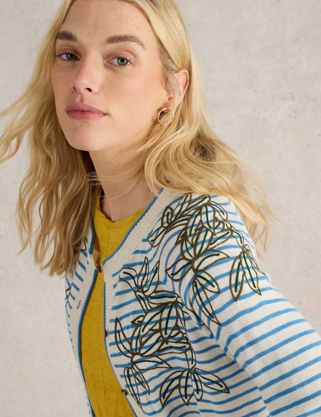 Pure Cotton Embroidered Striped Cardigan 4 of 6