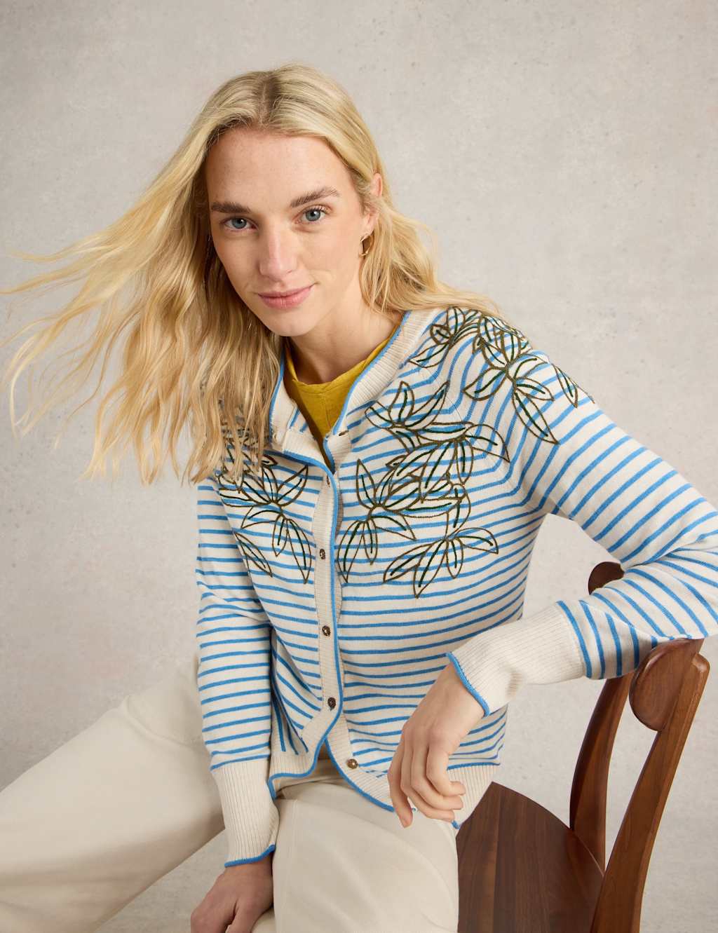 Pure Cotton Embroidered Striped Cardigan 5 of 6