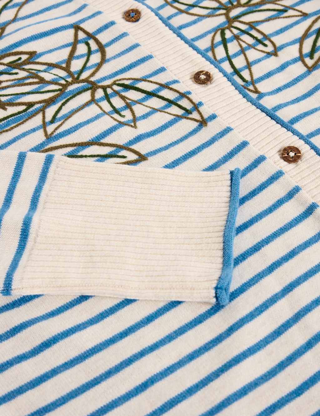 Pure Cotton Embroidered Striped Cardigan 6 of 6