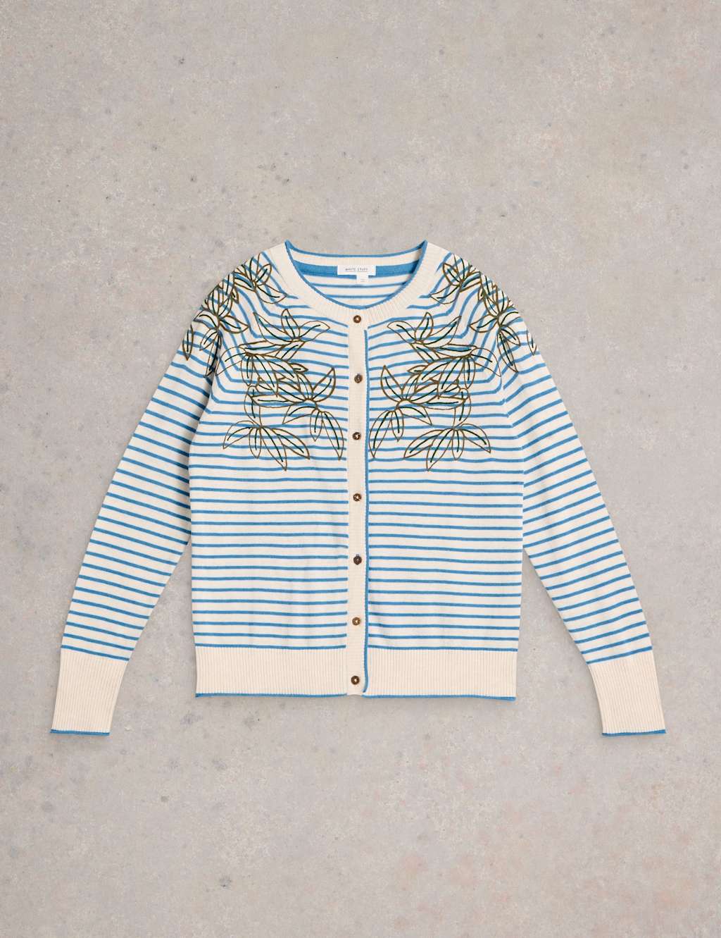 Pure Cotton Embroidered Striped Cardigan 2 of 6