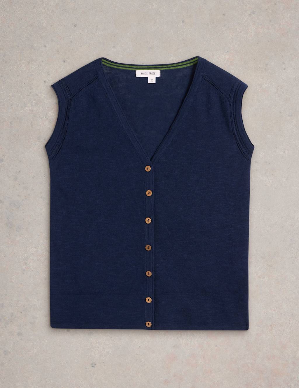 V-Neck Sleeveless Cardigan with Linen 2 of 6