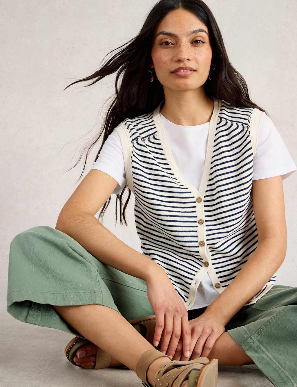 Cotton Rich Striped Tank Top with Linen 5 of 5