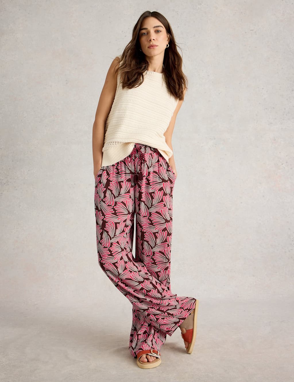 Printed Textured Wide Leg Trousers 3 of 6