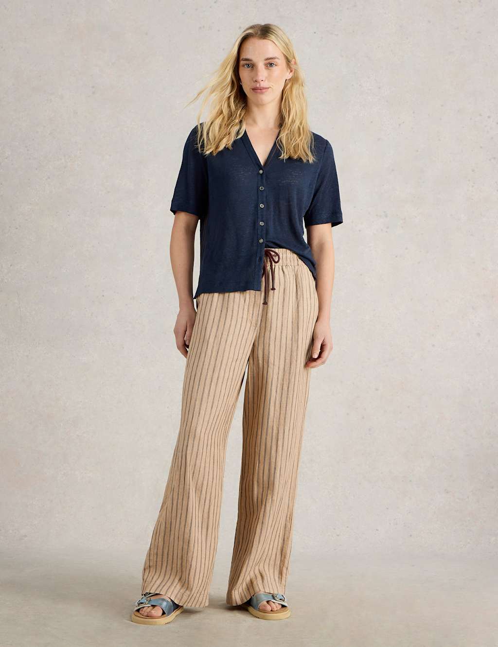 Pure Linen Striped Wide Leg Trousers 3 of 6
