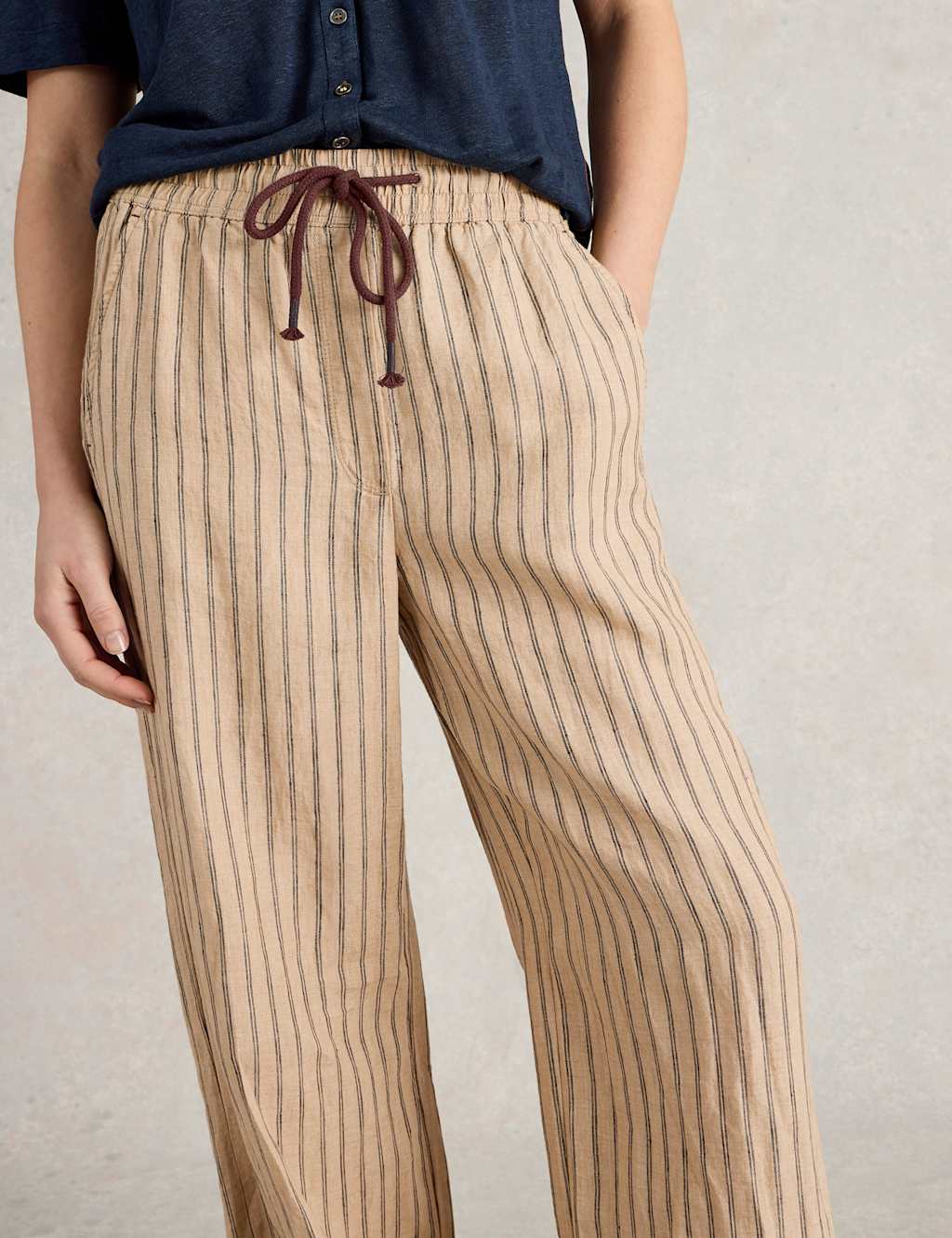 Pure Linen Striped Wide Leg Trousers 5 of 6
