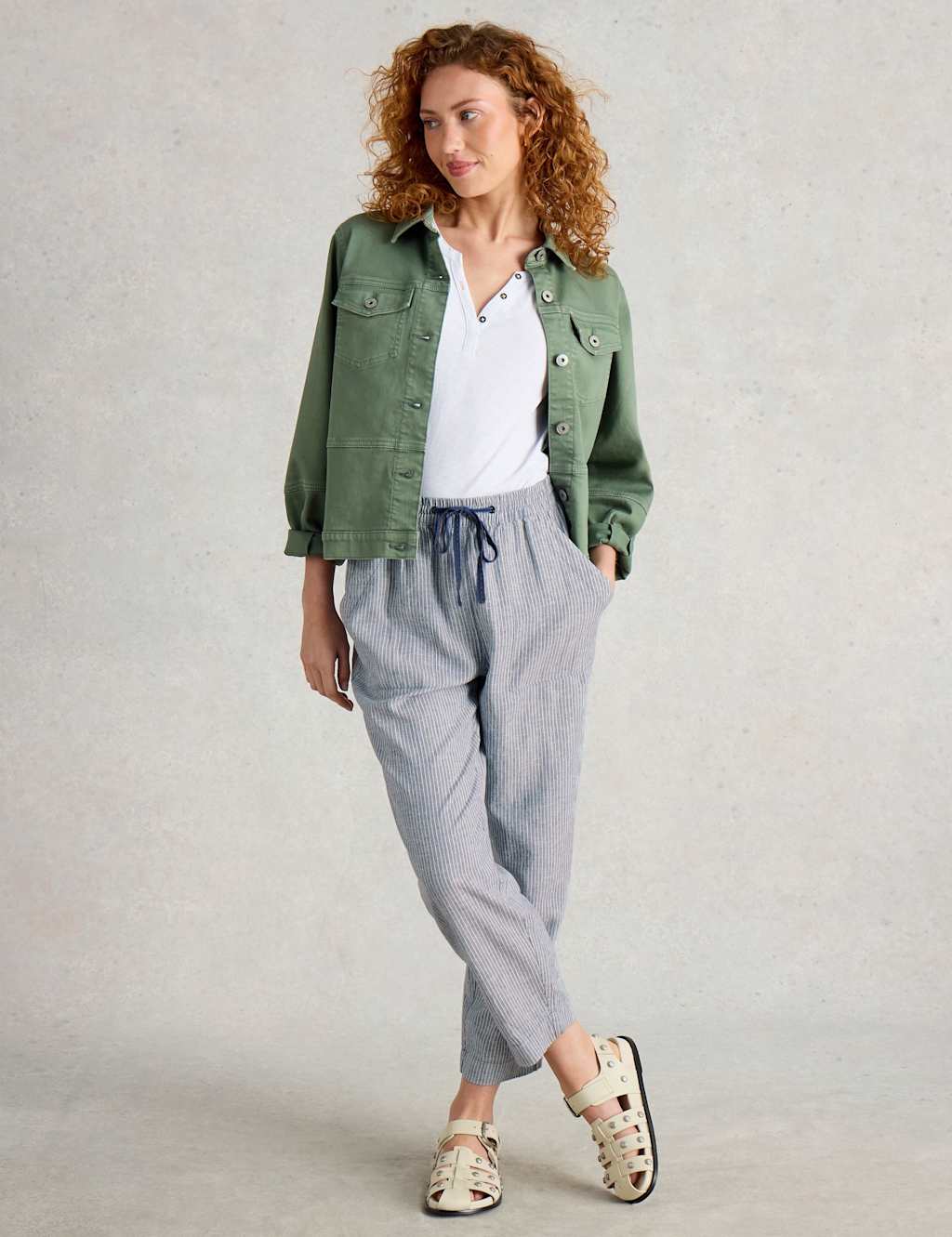 Linen Rich Striped Relaxed Trousers 1 of 6