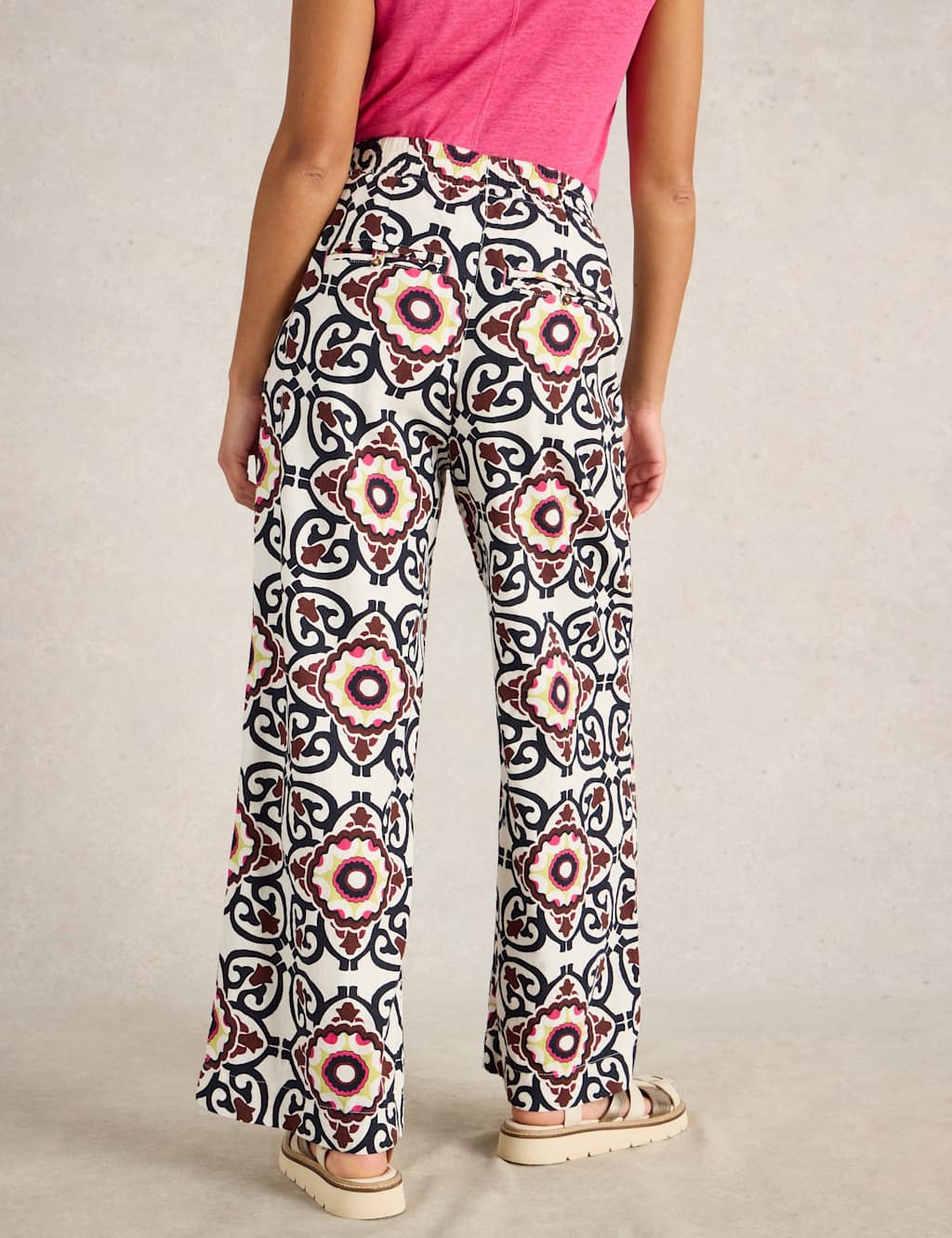 Linen Rich Printed Wide Leg Trousers 4 of 6