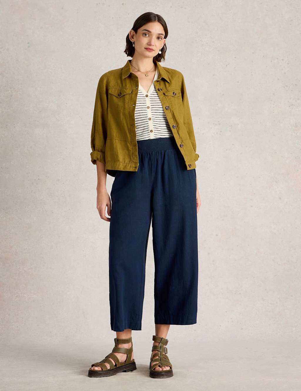Linen Rich Wide Leg Cropped Culottes 3 of 6