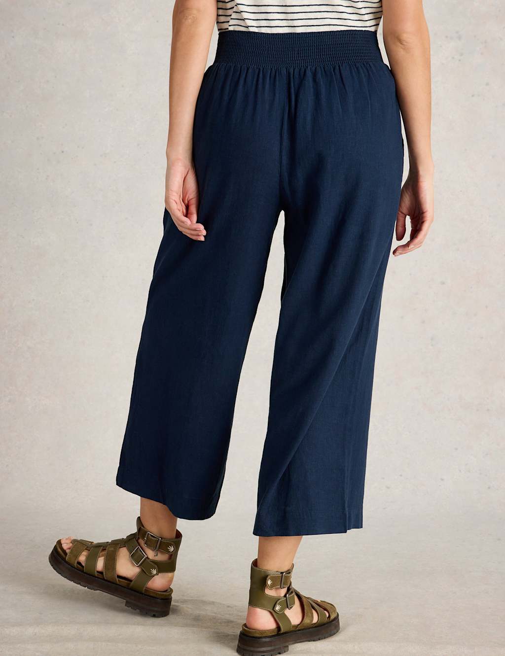 Linen Rich Wide Leg Cropped Culottes 4 of 6