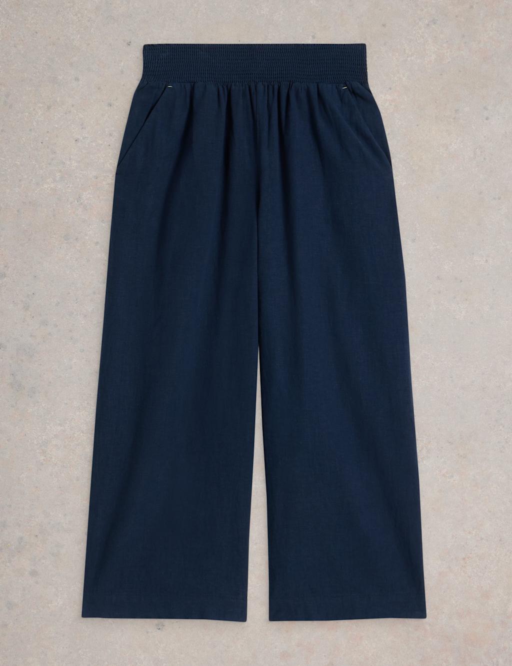 Linen Rich Wide Leg Cropped Culottes 2 of 6