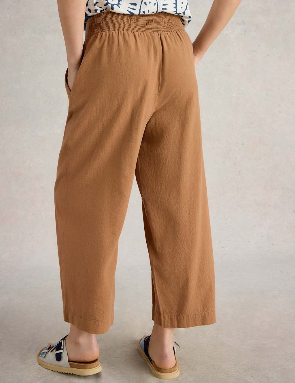 Linen Rich Wide Leg Cropped Culottes 4 of 6