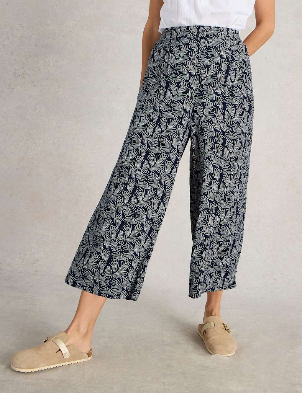Printed Textured Wide Leg Cropped Culottes 2 of 4