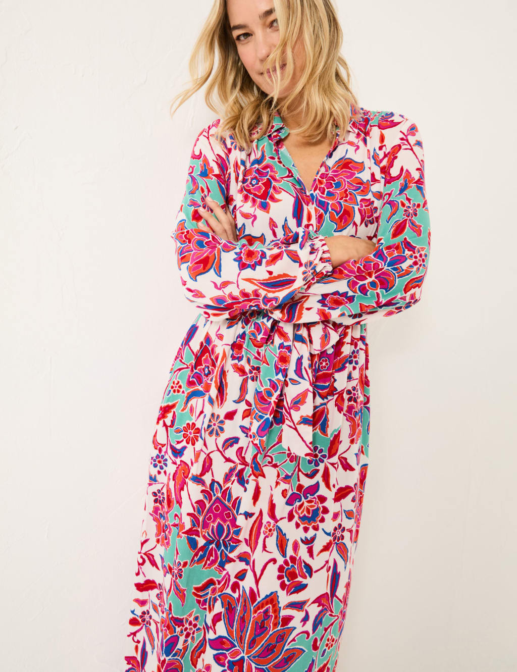 Floral Blouson Sleeve Tie Waist Midaxi Shirt Dress | FatFace