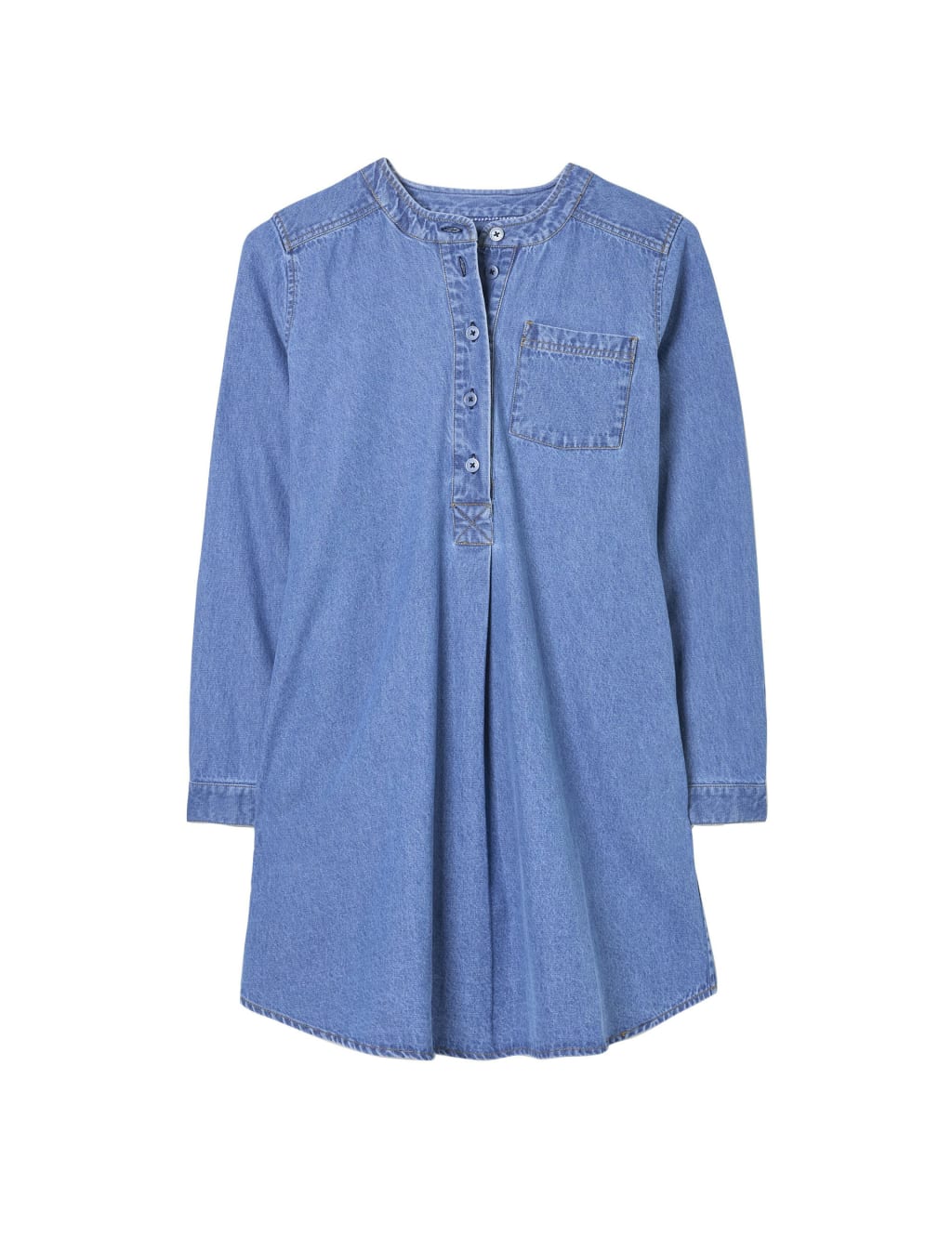 Pure Cotton Denim Collarless Tunic Shirt Dress 2 of 5