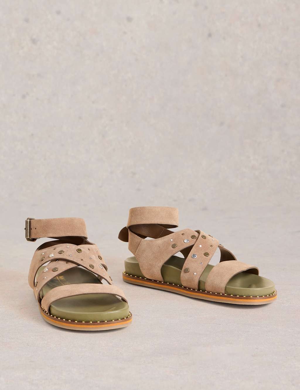 Suede Studded Flat Footbed Gladiator Sandals 3 of 5