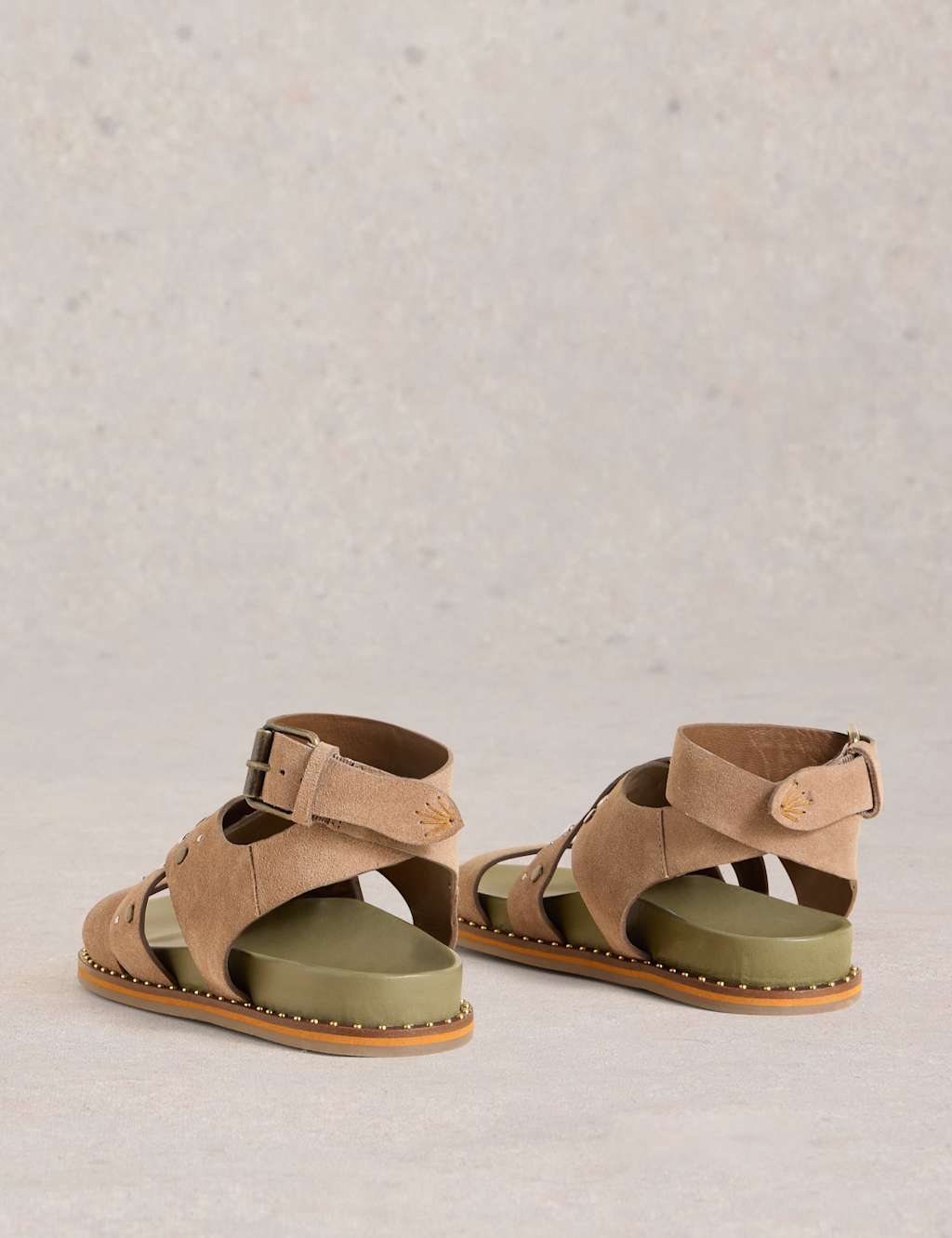 Suede Studded Flat Footbed Gladiator Sandals 4 of 5