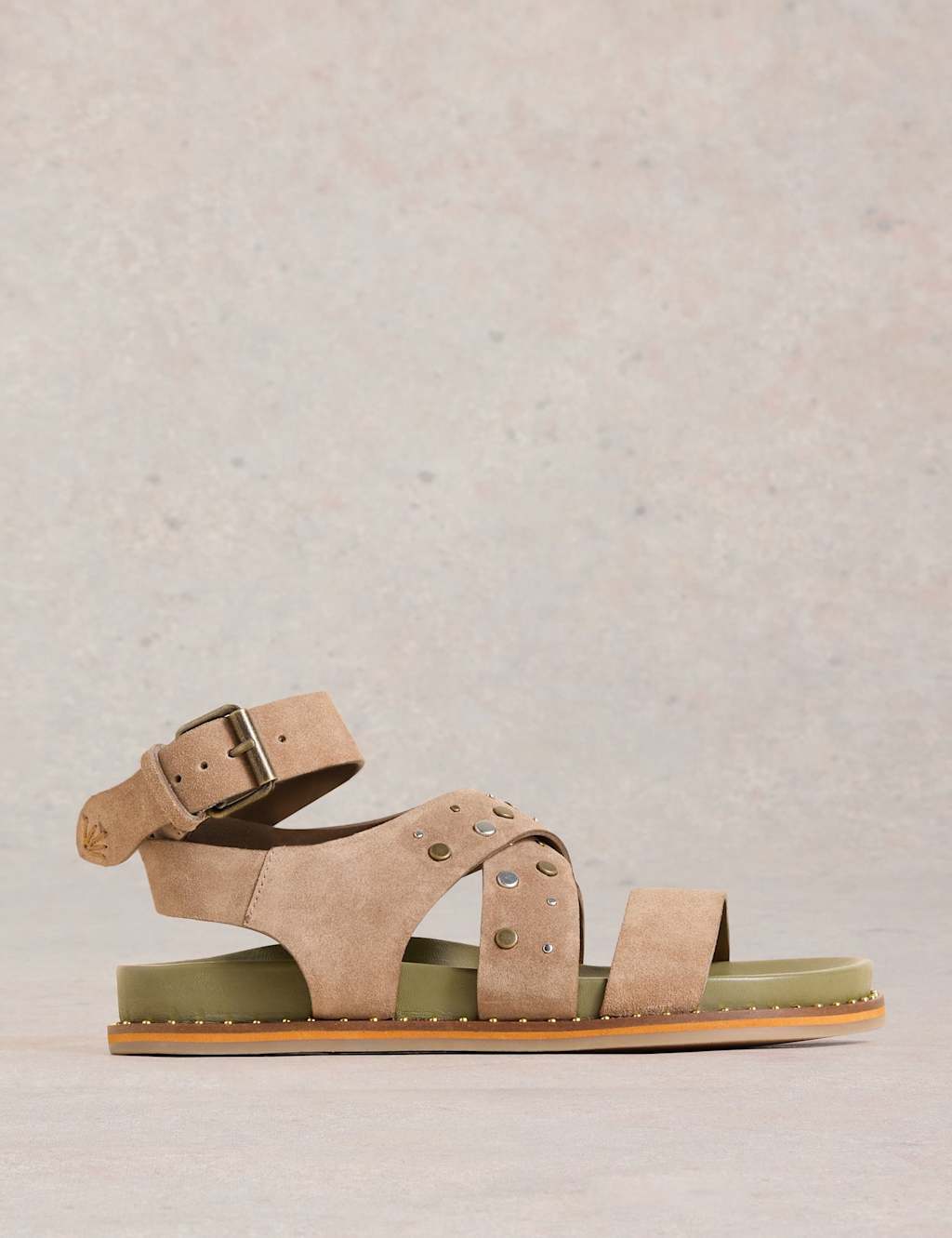 Suede Studded Flat Footbed Gladiator Sandals 2 of 5