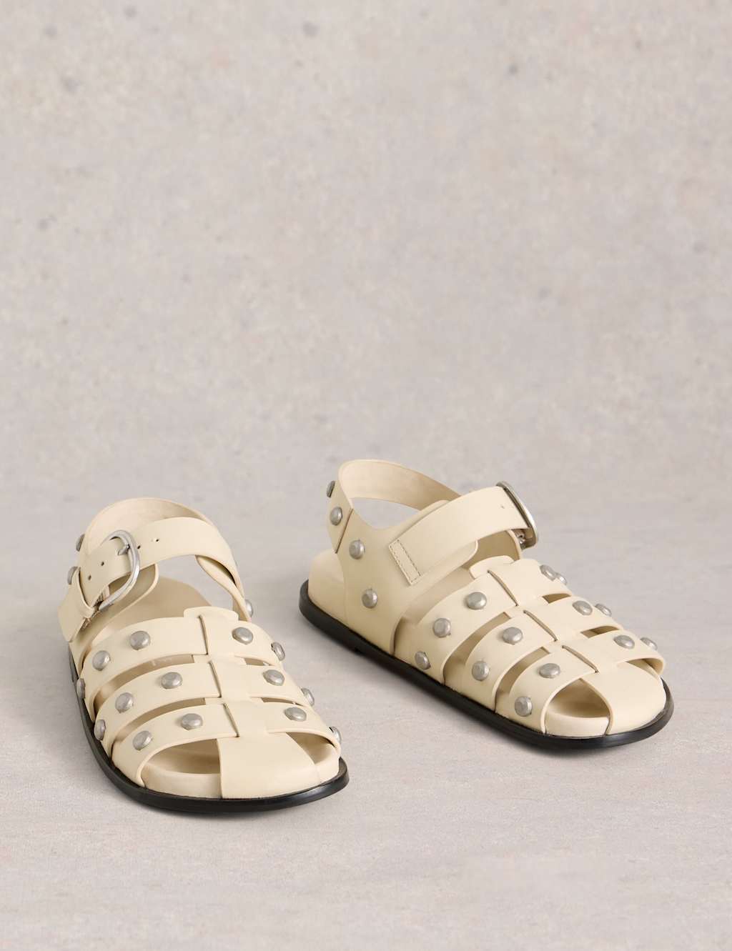 Leather Studded Ankle Strap Flat Sandals 3 of 5