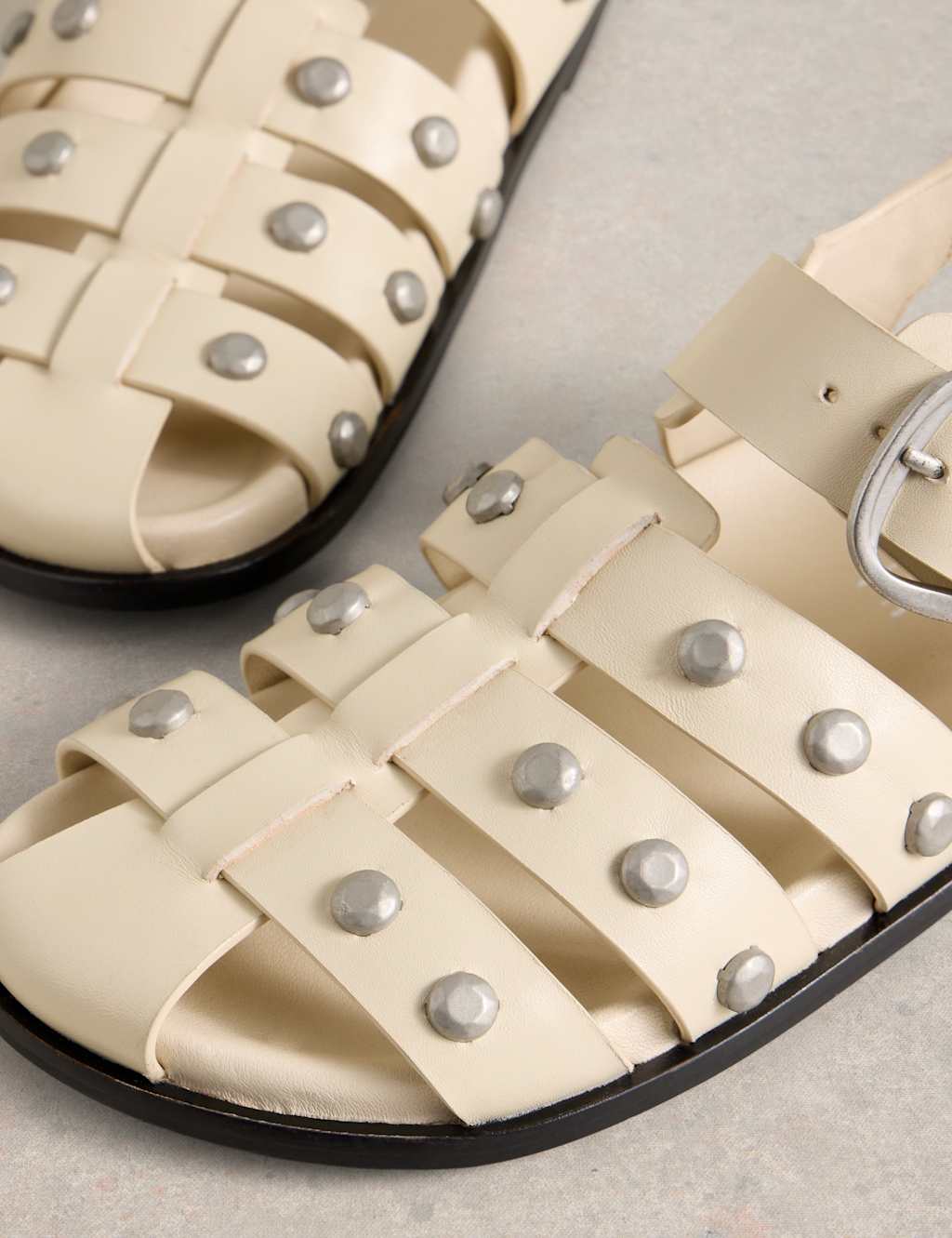 Leather Studded Ankle Strap Flat Sandals 5 of 5