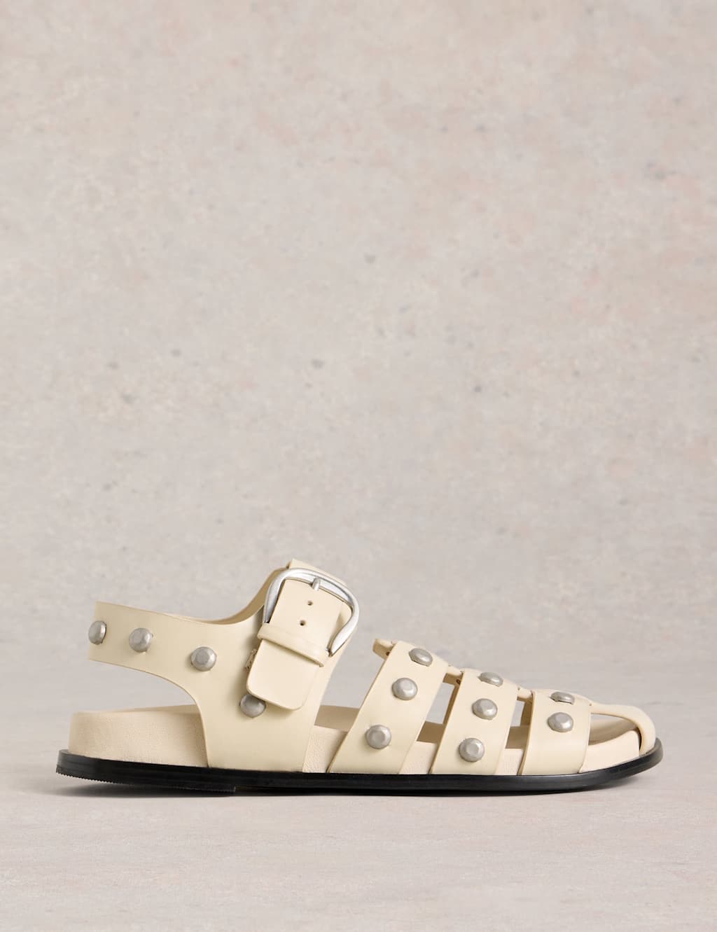 Leather Studded Ankle Strap Flat Sandals 2 of 5
