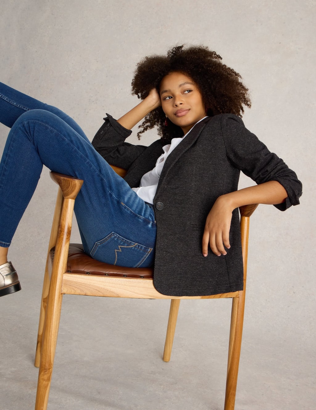 Wool Blend Jersey Single Breasted Blazer 4 of 6