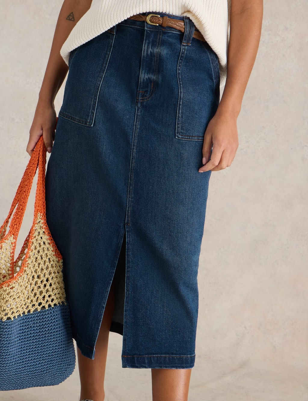 Cotton Rich Denim Midi Skirt 3 of 6