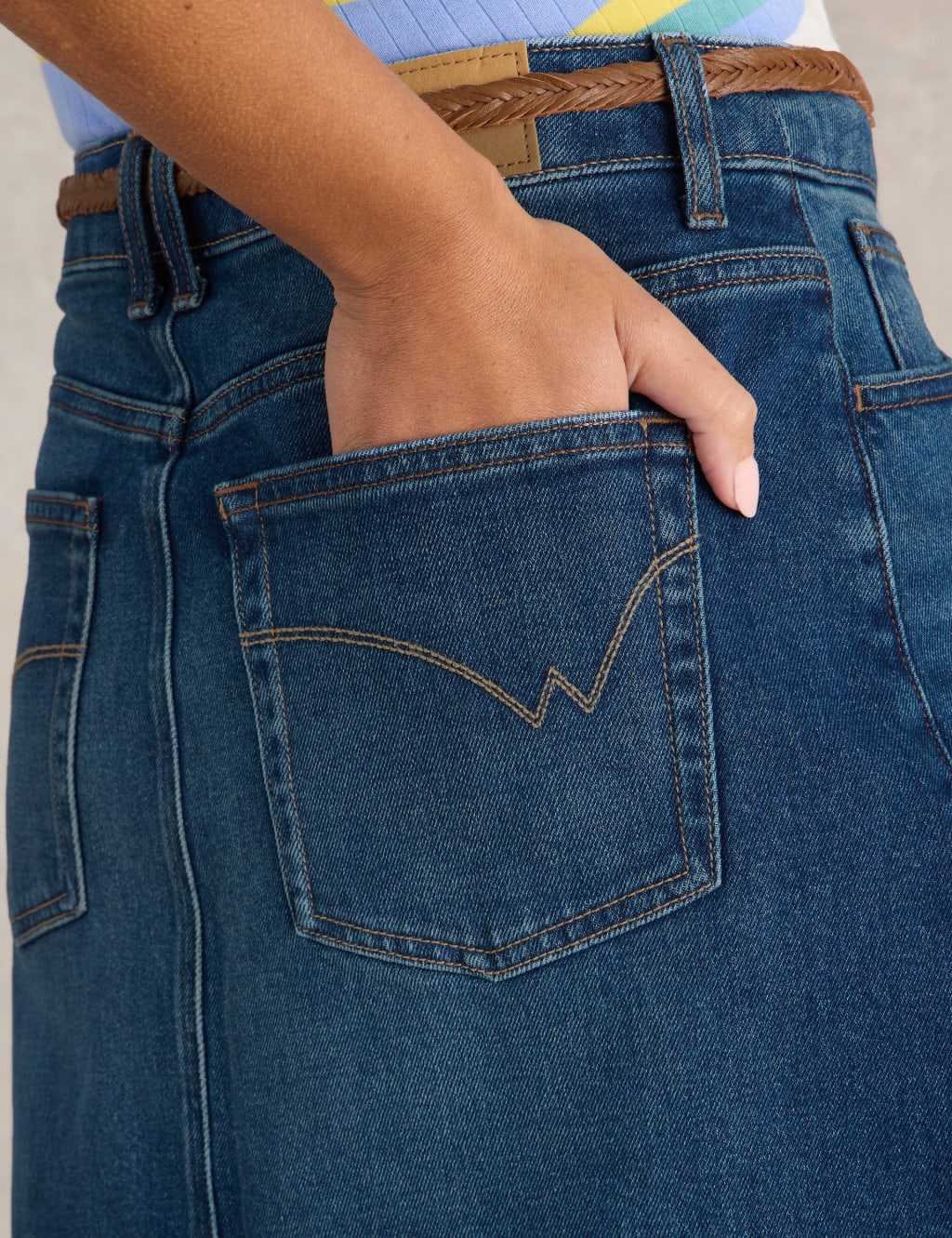 Cotton Rich Denim Knee Length Skirt 5 of 6