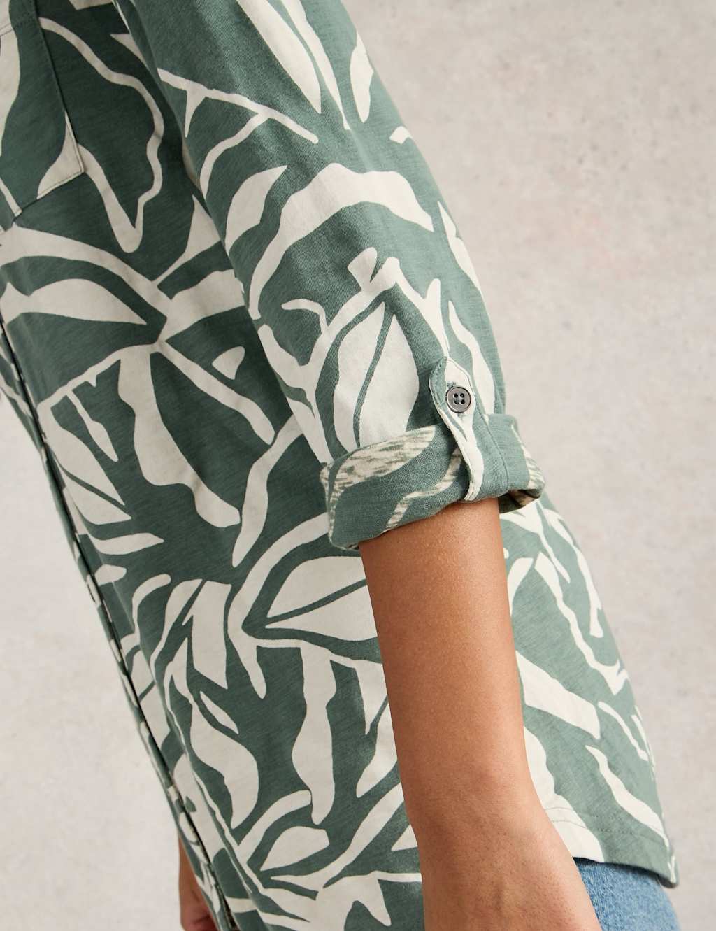 Pure Cotton Leaf Print Collared Longline Shirt 5 of 6