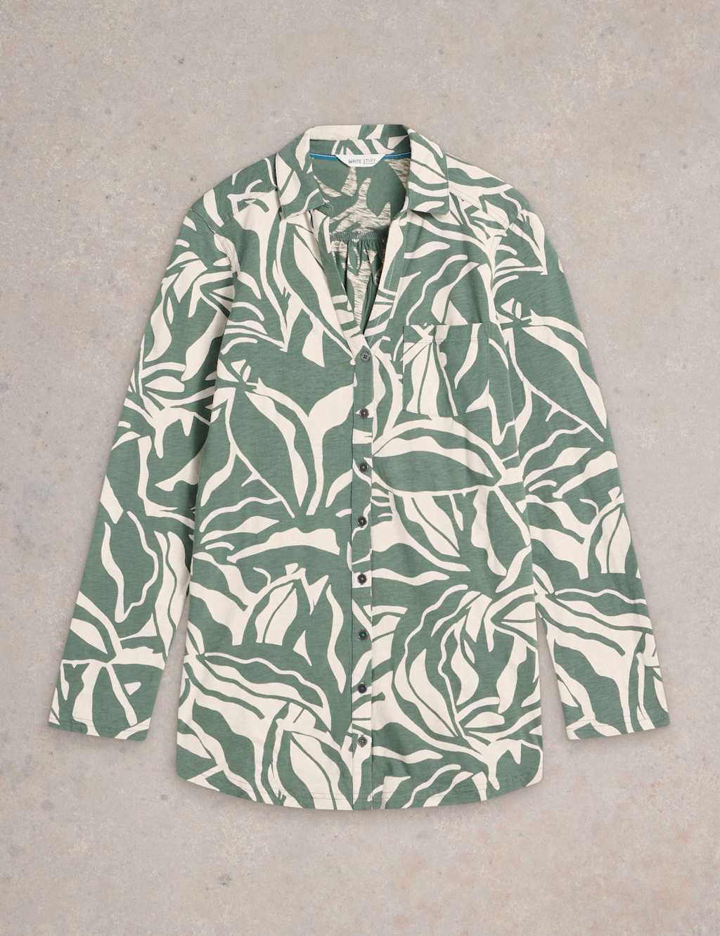 Pure Cotton Leaf Print Collared Longline Shirt 2 of 6