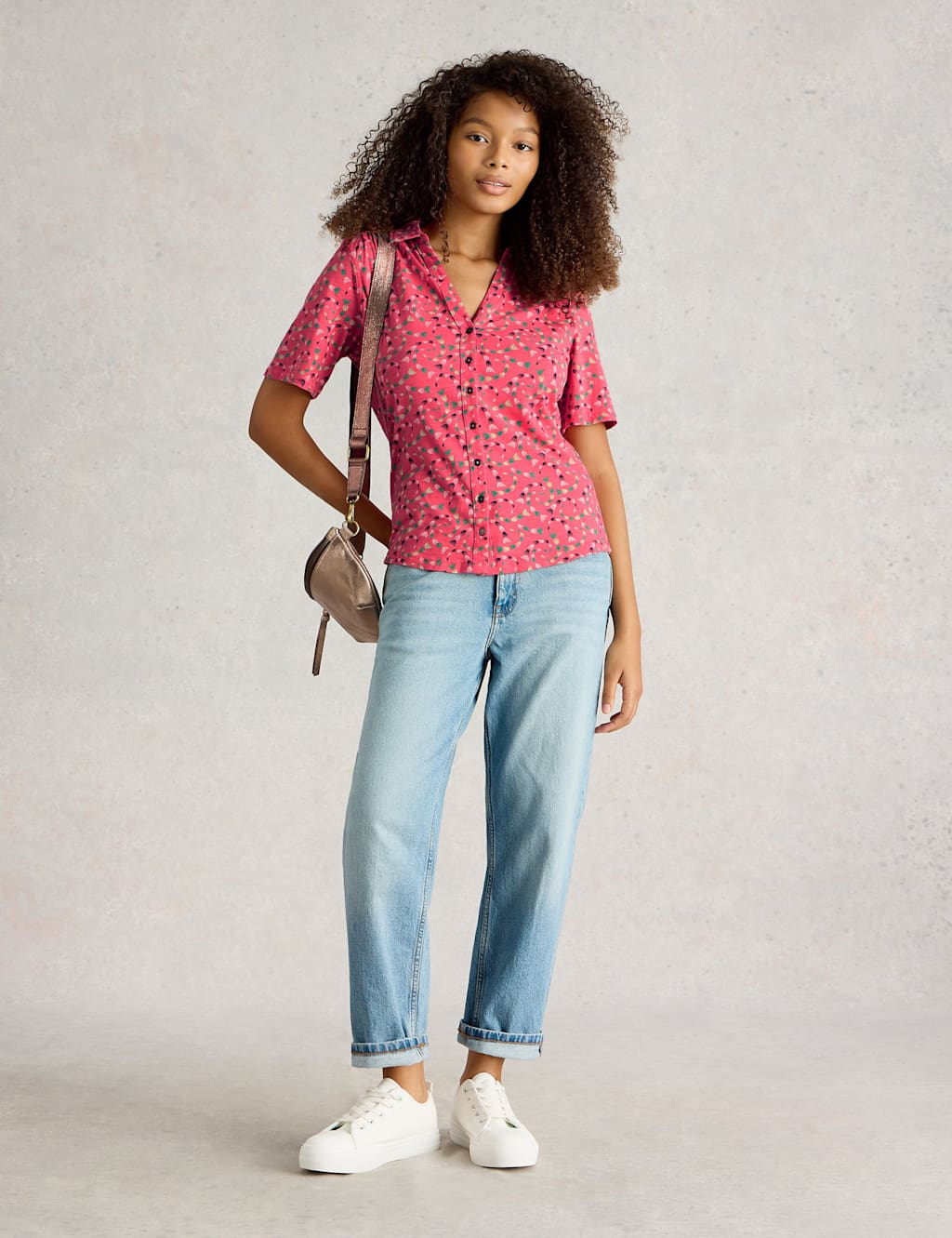 Pure Cotton Floral Collared V-neck Button Through Shirt 2 of 2