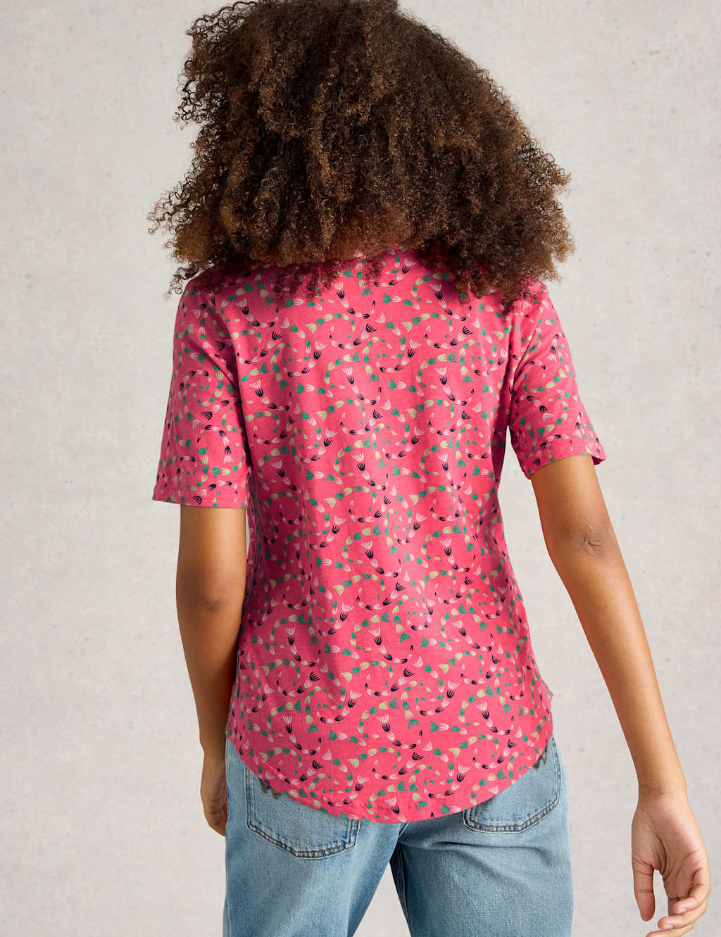 Pure Cotton Floral Collared V-neck Button Through Shirt 4 of 6