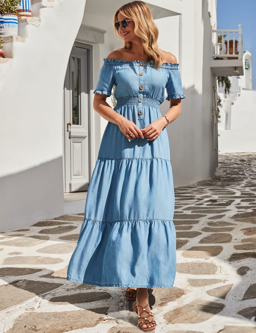 Pure Lyocell Bardot Midaxi Shirred Dress 4 of 6