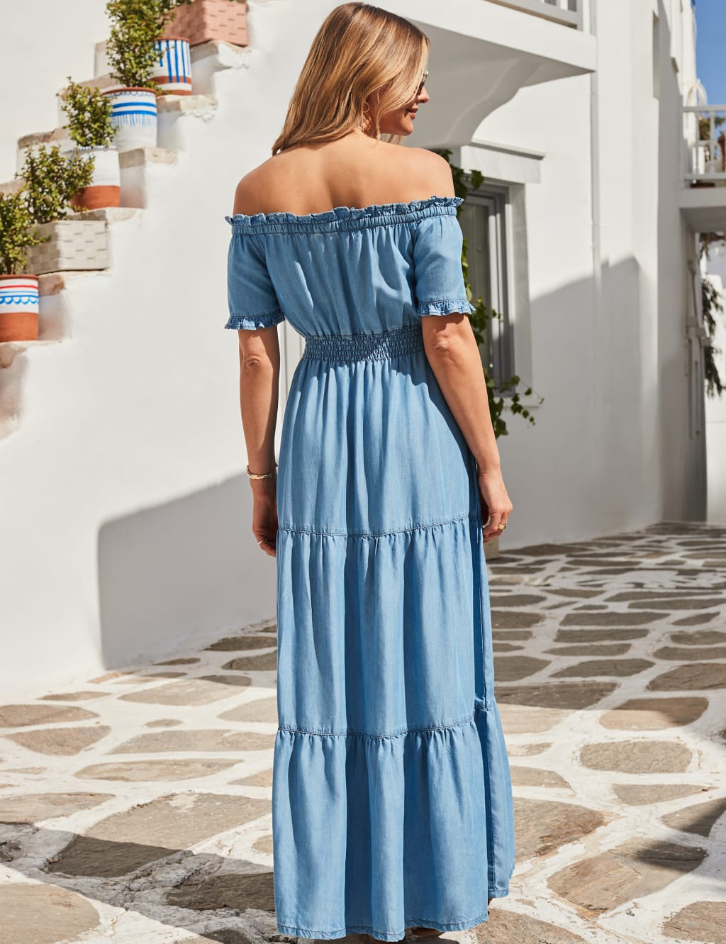 Pure Lyocell Bardot Midaxi Shirred Dress 5 of 6