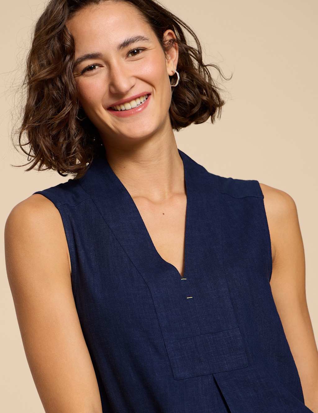 Linen Blend V-Neck Blouse 5 of 7