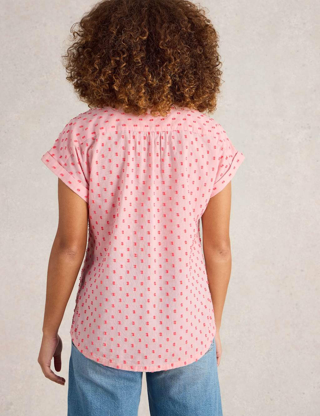 Pure Cotton Textured Collared Cap Sleeve Shirt 4 of 6