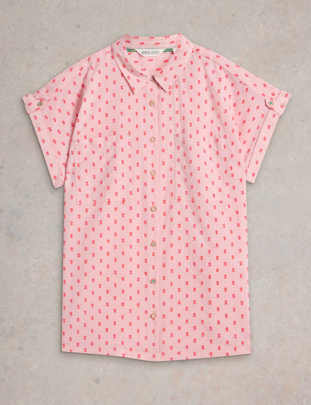 Pure Cotton Textured Collared Cap Sleeve Shirt 2 of 6
