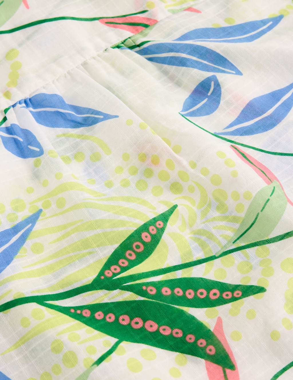 Pure Cotton Leaf Print Collared Cap Sleeve Shirt 6 of 6