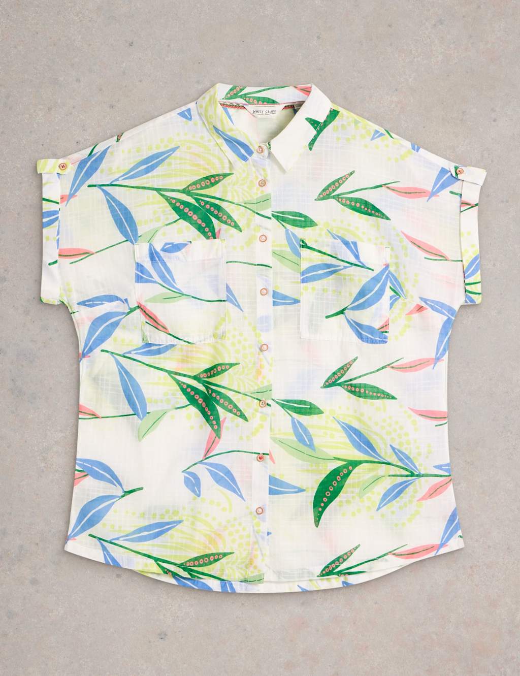 Pure Cotton Leaf Print Collared Cap Sleeve Shirt 2 of 6